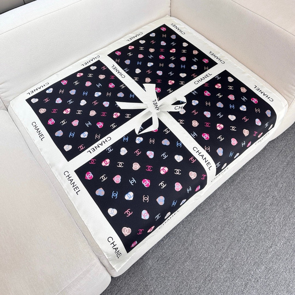 Bow Print Silk Square Scarf