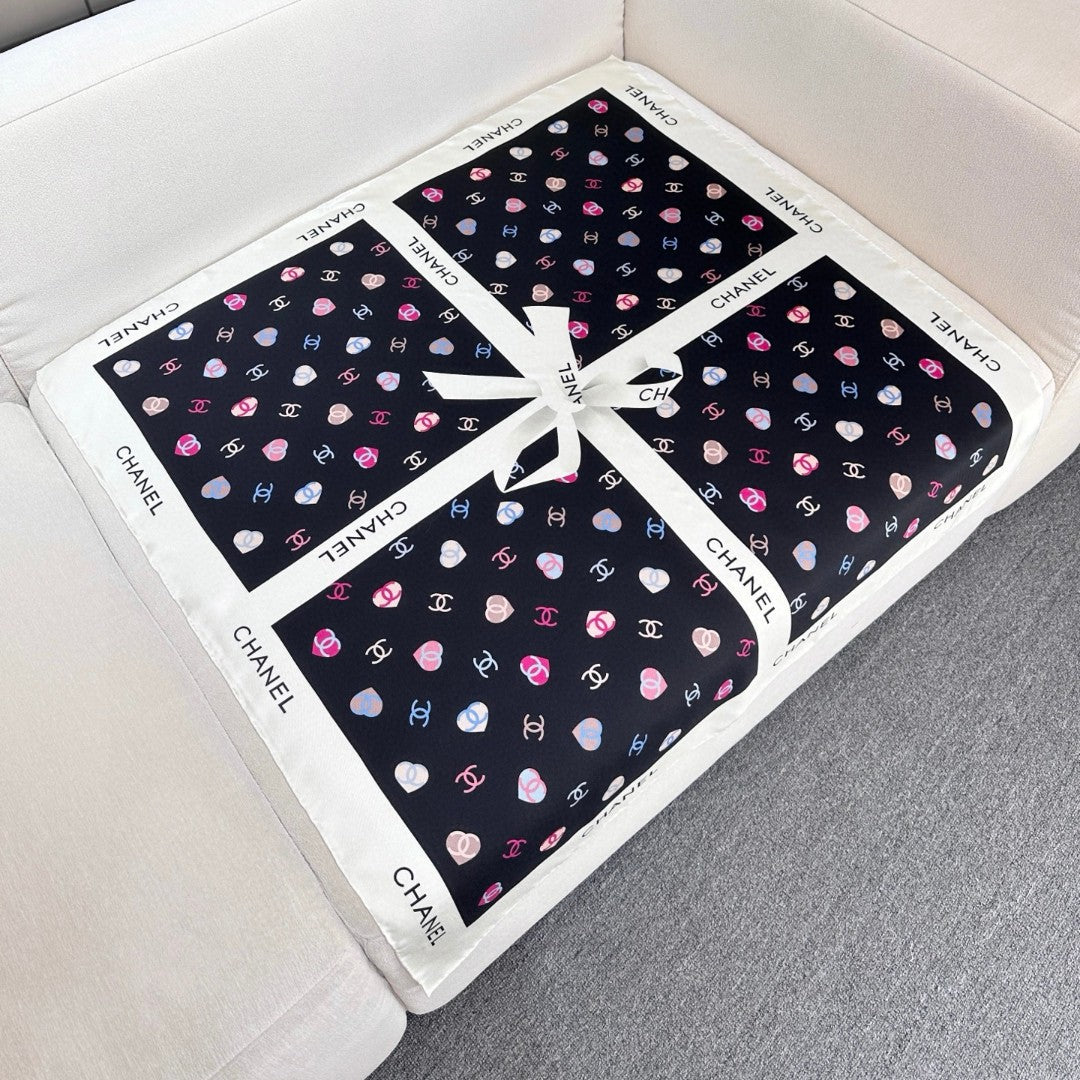 Bow Print Silk Square Scarf