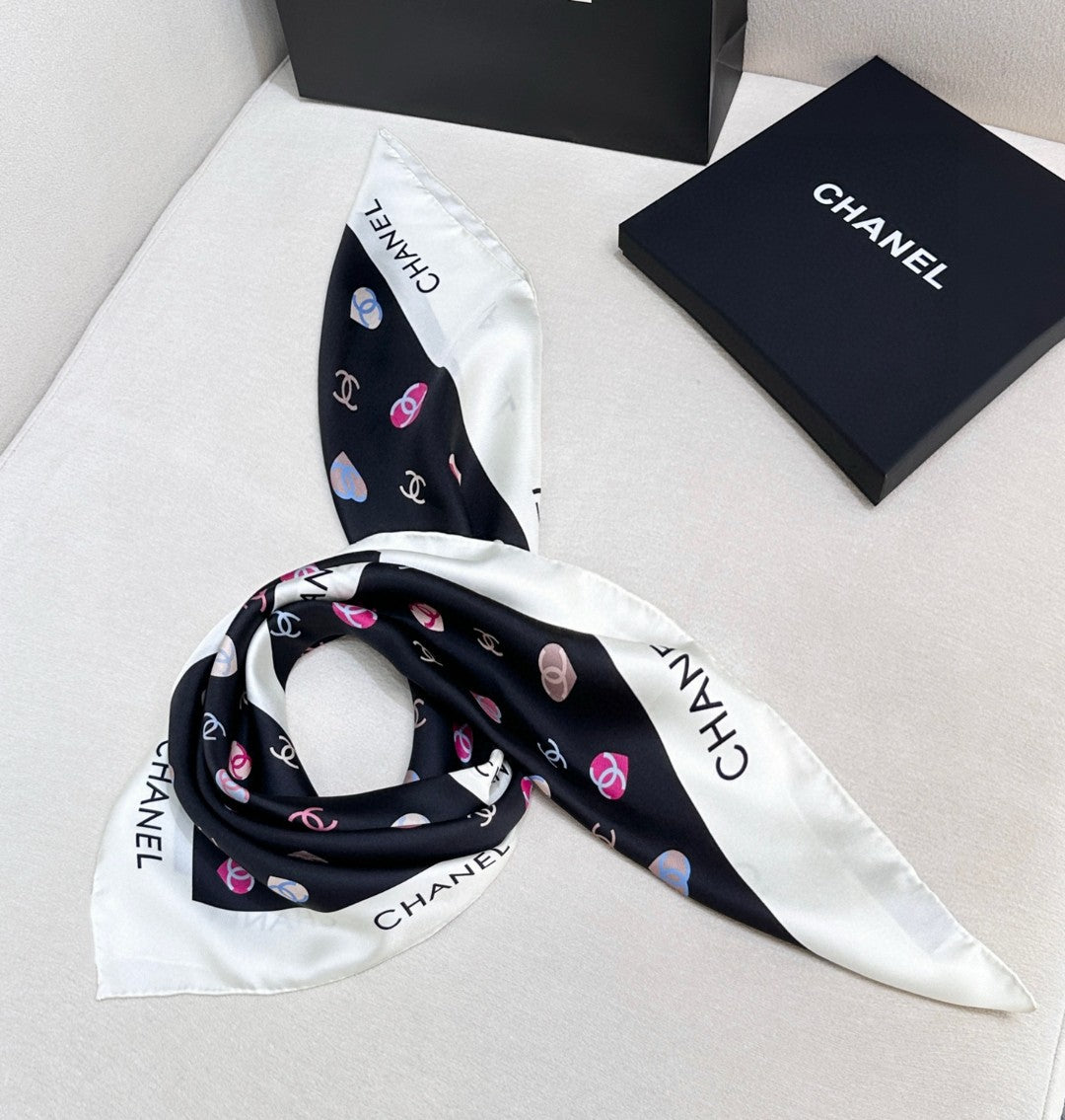 Bow Print Silk Square Scarf