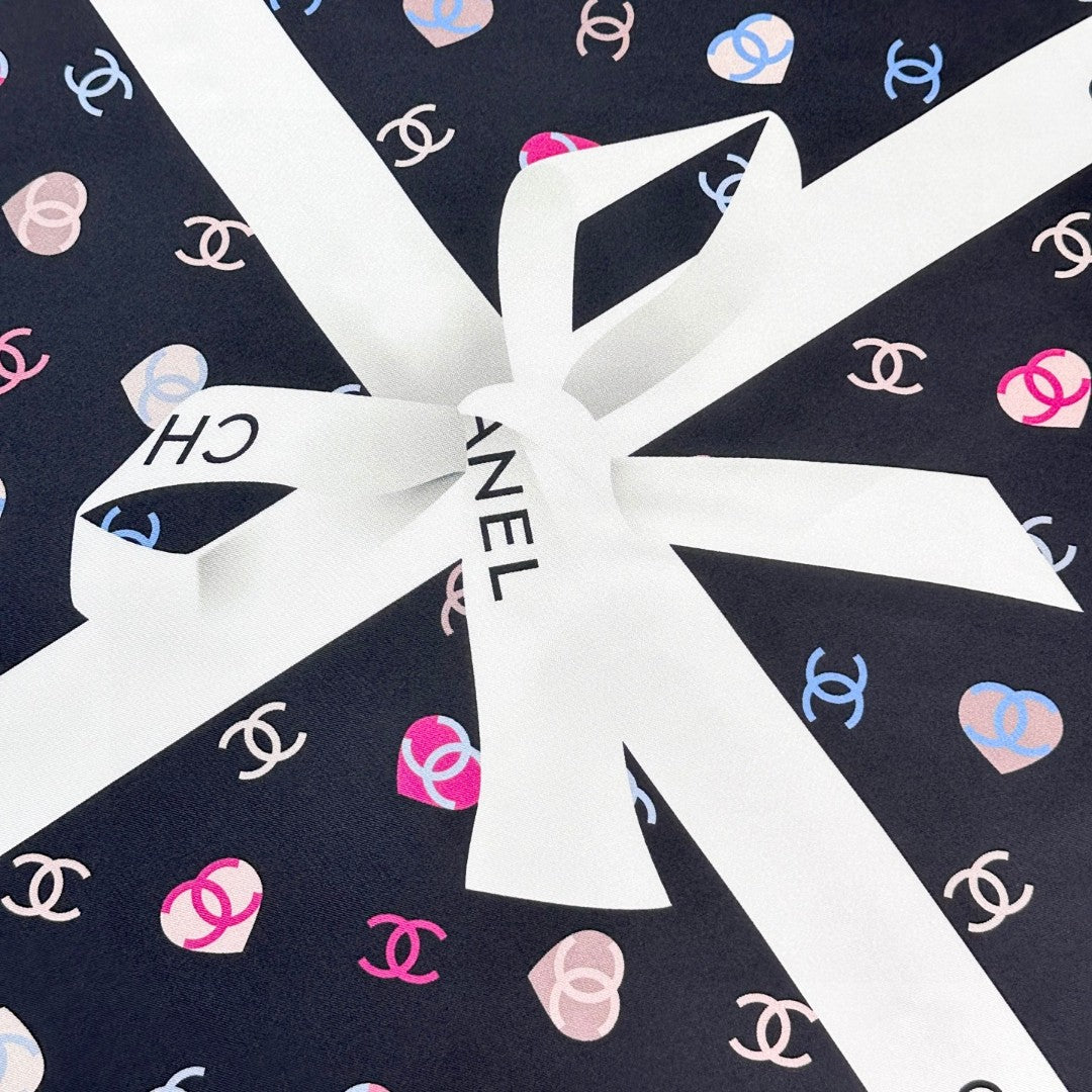 Bow Print Silk Square Scarf