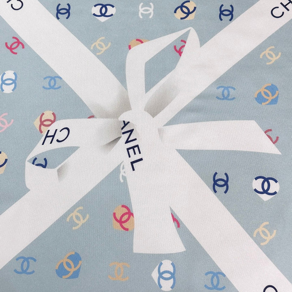 Bow Print Silk Square Scarf