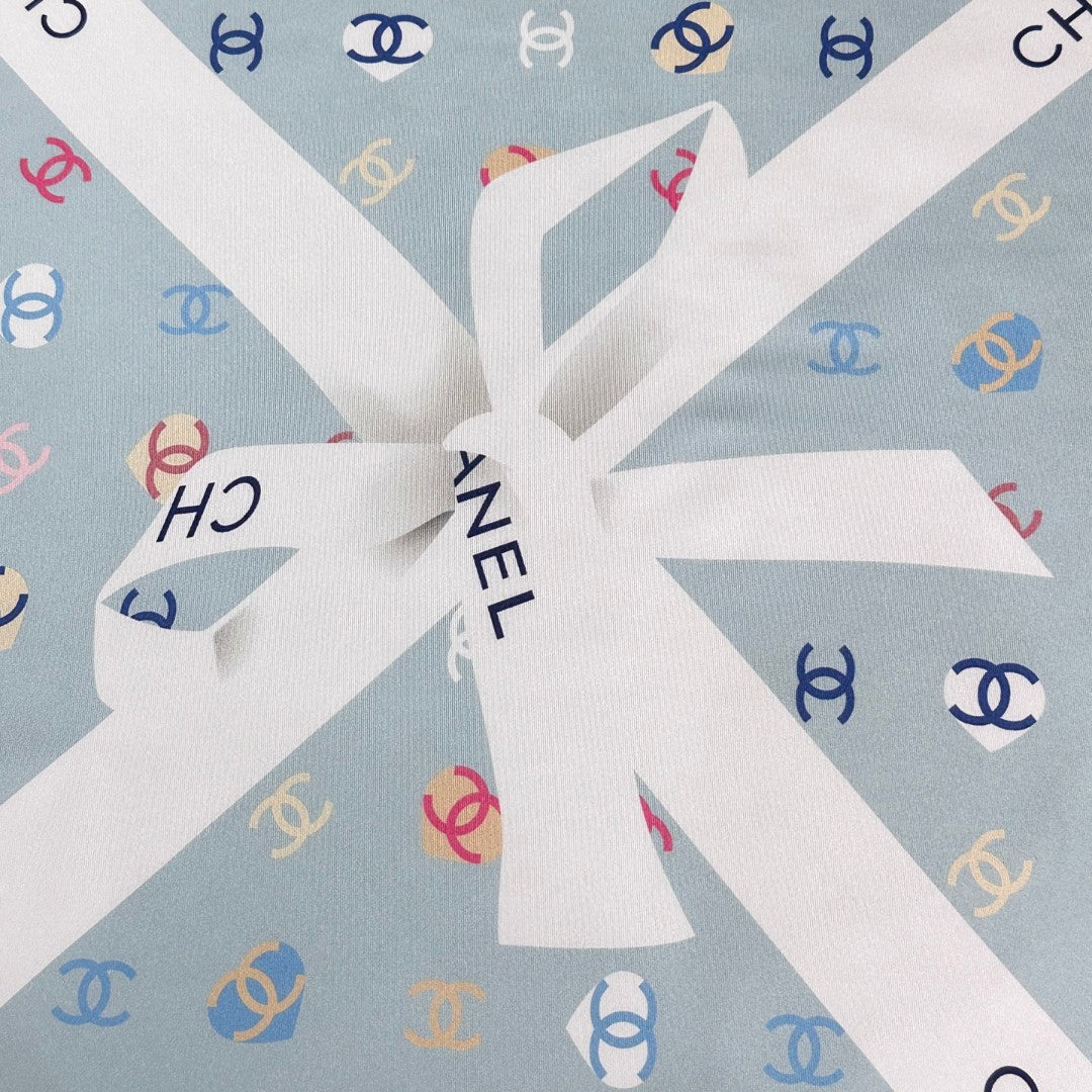 Bow Print Silk Square Scarf