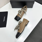Two-Tone Leopard Ribbon Lace-Up Flat