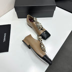 Two-Tone Leopard Ribbon Lace-Up Flat