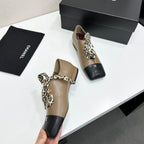 Two-Tone Leopard Ribbon Lace-Up Flat