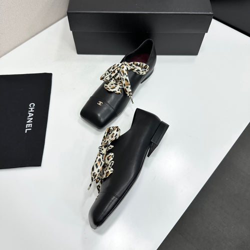 Two-Tone Leopard Ribbon Lace-Up Flat