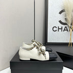 Two-Tone Leopard Ribbon Lace-Up Flat