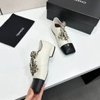 Two-Tone Leopard Ribbon Lace-Up Flat