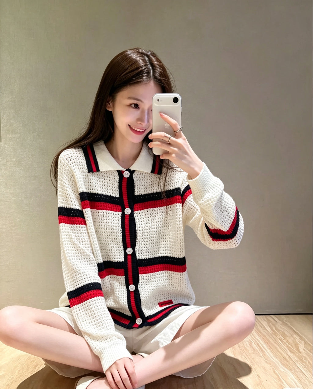 Stripe Collar Knit Cardigan