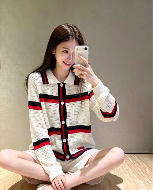 Stripe Collar Knit Cardigan