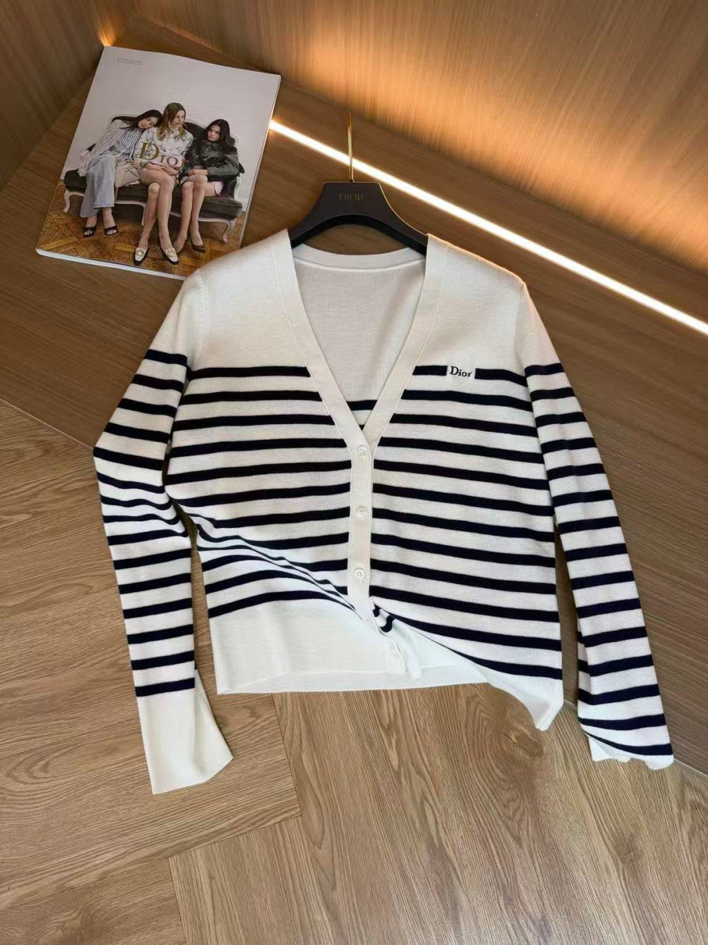 Cotton Stripe Knit Cardigan