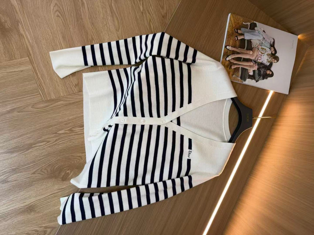 Cotton Stripe Knit Cardigan