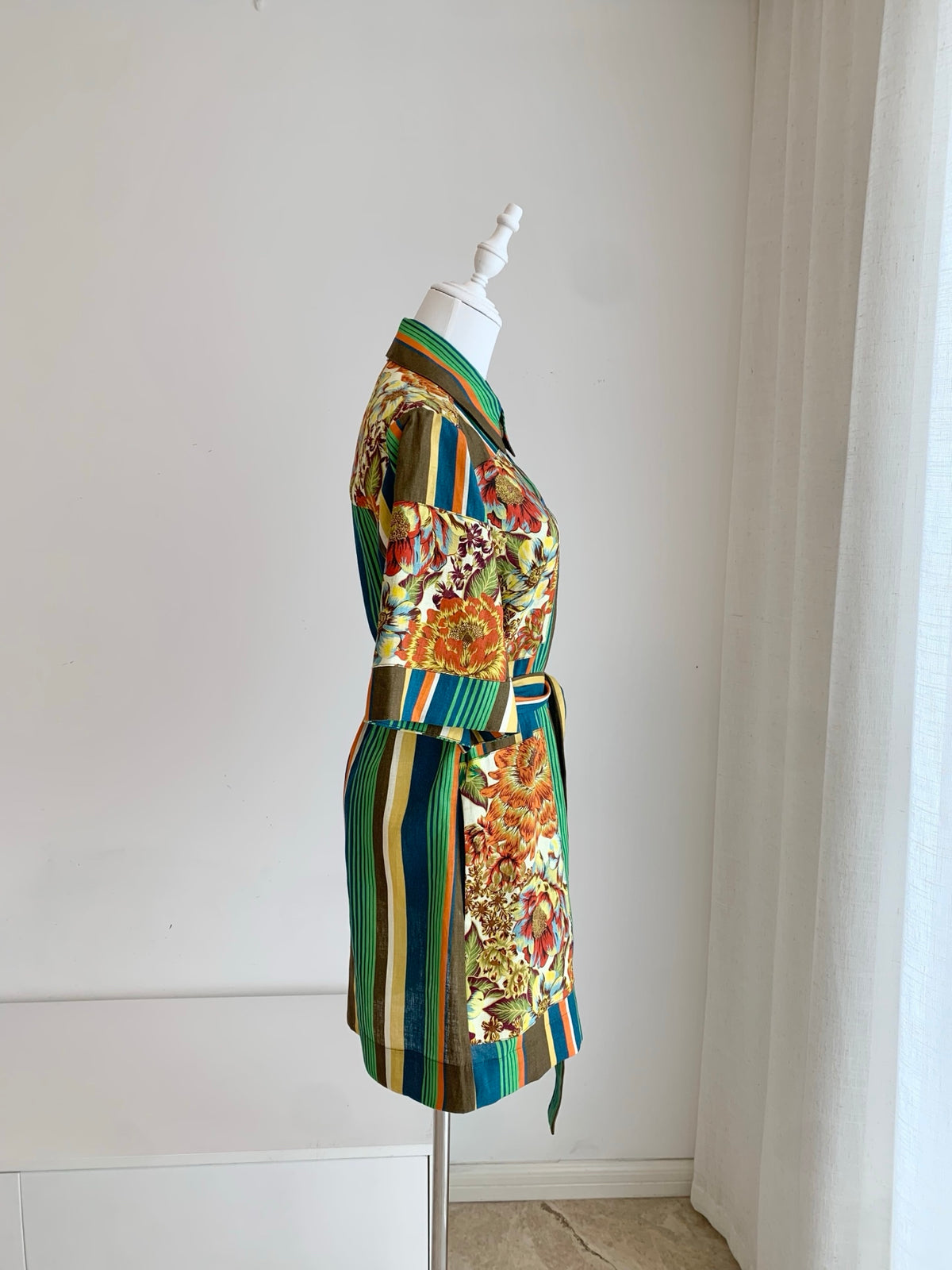 2026 SS Stripe Floral Patchwork Shirt Dress