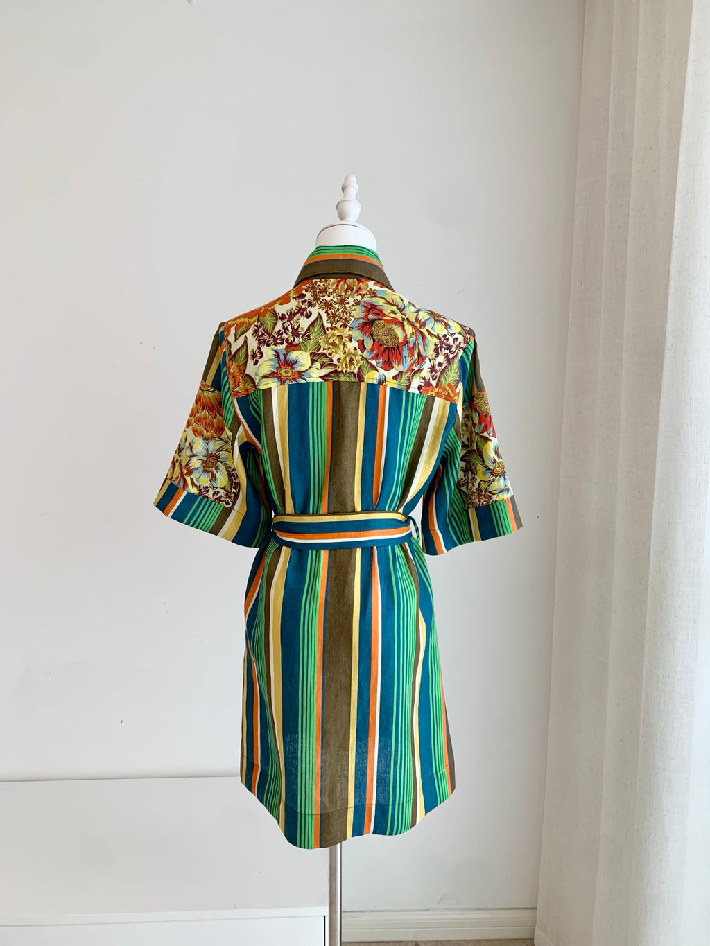2026 SS Stripe Floral Patchwork Shirt Dress