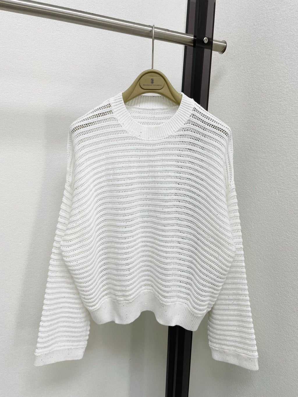 Open-Knit Sequin Crew Neck Sweater | 2026