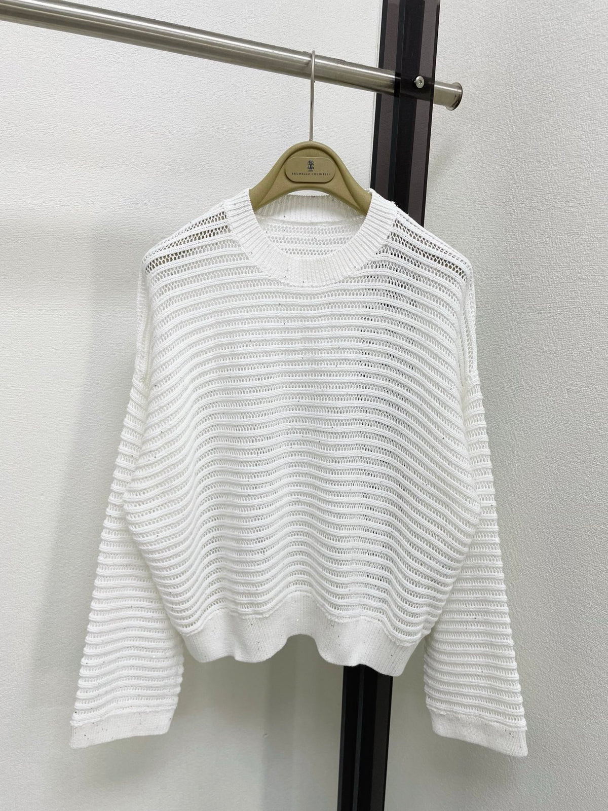 Open-Knit Sequin Crew Neck Sweater | 2026