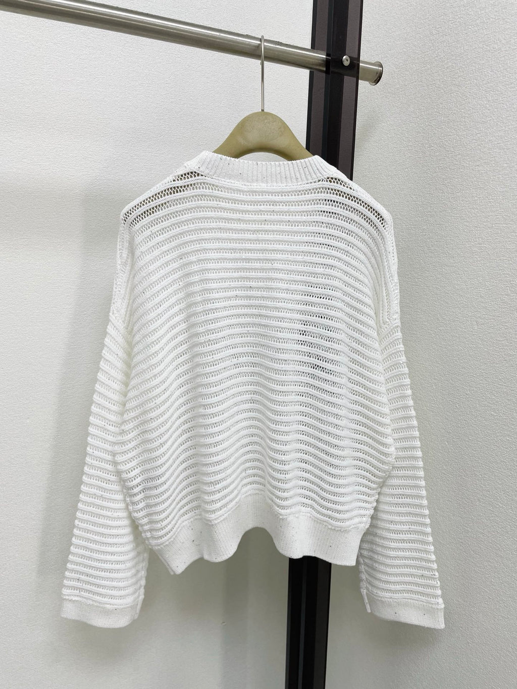 Open-Knit Sequin Crew Neck Sweater | 2026