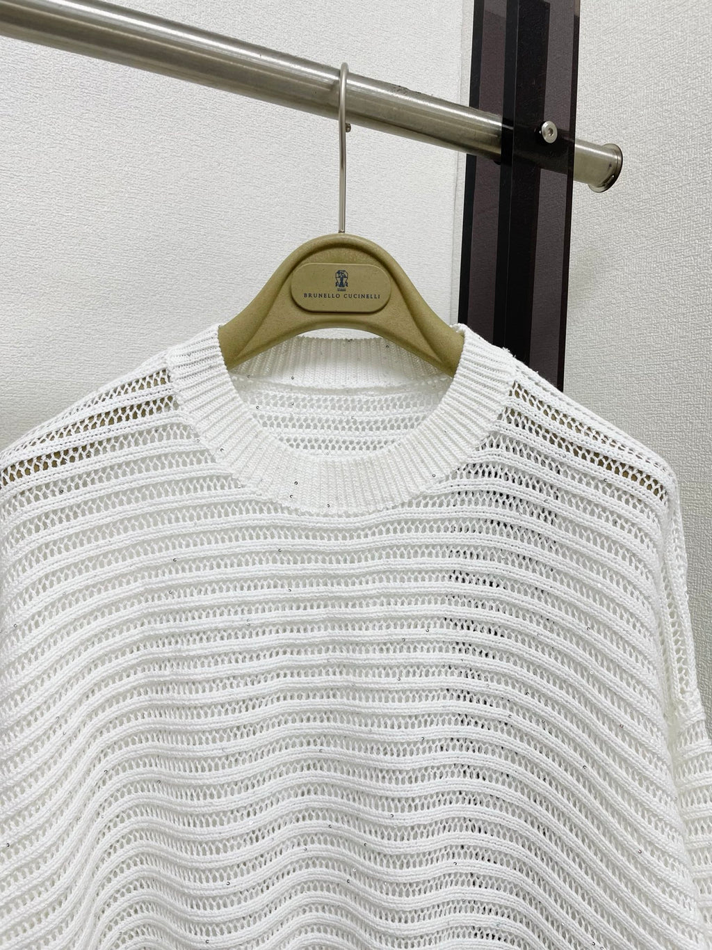 Open-Knit Sequin Crew Neck Sweater | 2026