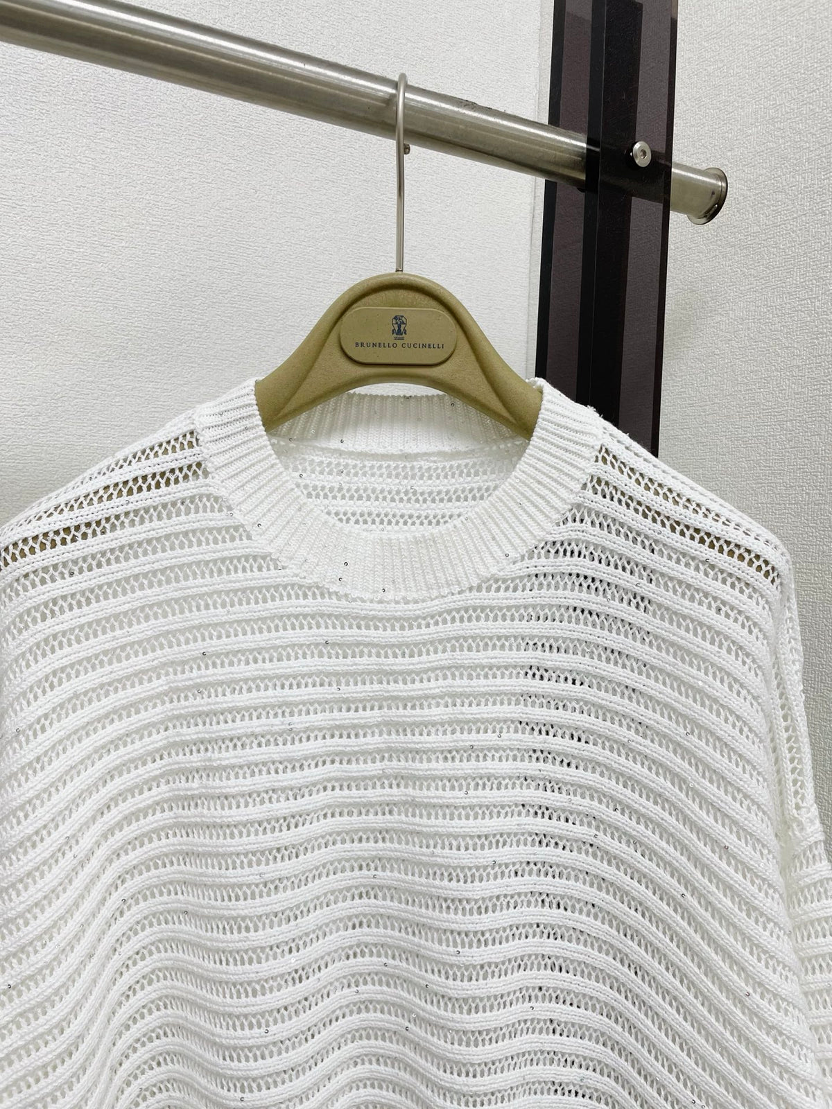 Open-Knit Sequin Crew Neck Sweater | 2026