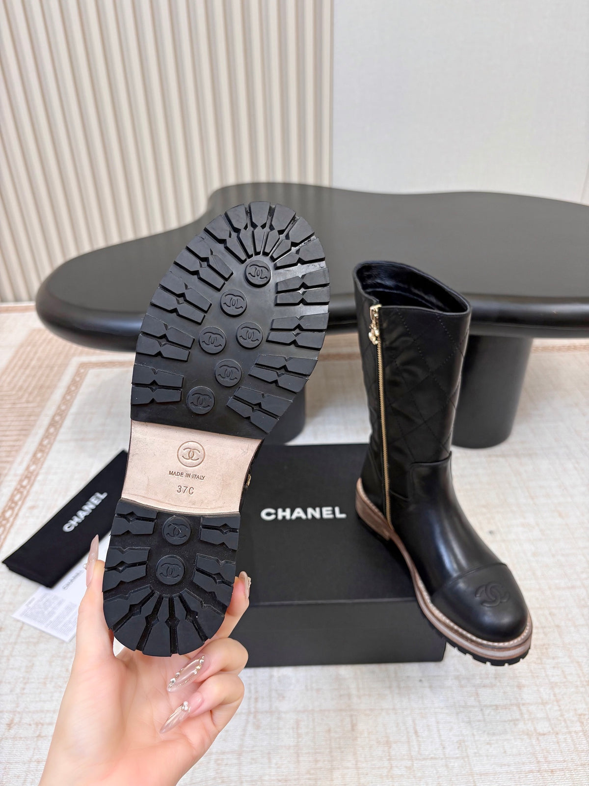 26 AW Quilted Logo Mid-Calf Boot