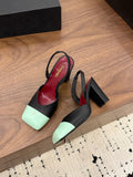 Square-Toe Slingback Mary Jane Heeled Sandals