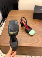 Square-Toe Slingback Mary Jane Heeled Sandals
