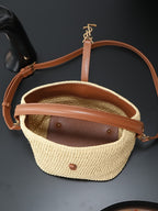 Raffia Woven Bucket Bag | Beige | Calfskin Trim (Premium quality)