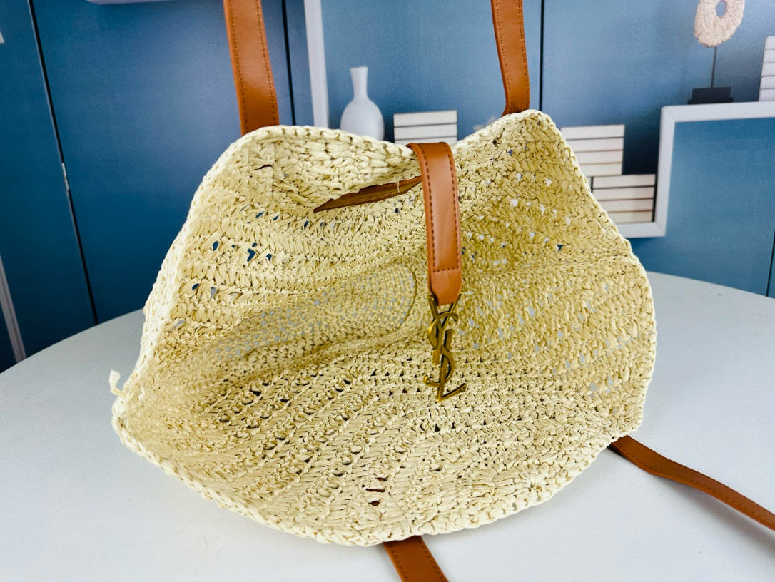 Y*S*L Openwork Straw Basket Bag