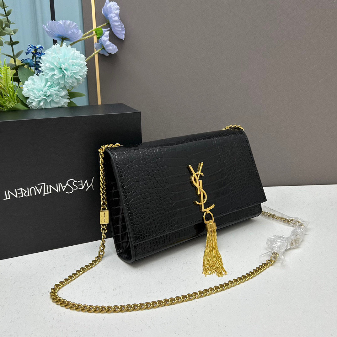 Y*S*L Crocodile Embossed Tassel Bag