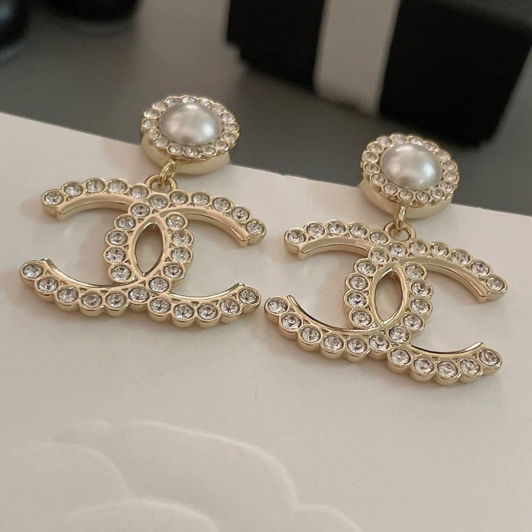 Luxury Crystal Logo Stud Earrings