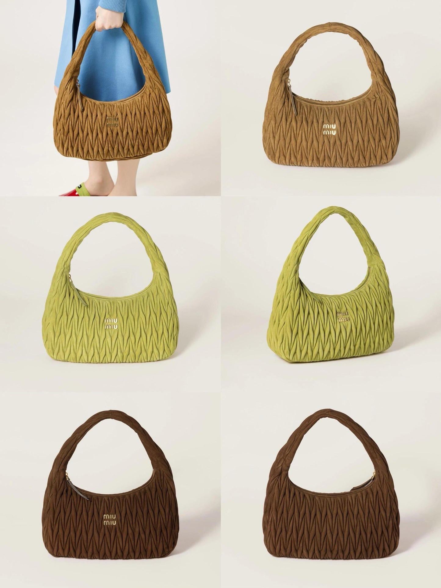 Quilted Suede-Lambskin Shoulder Bag