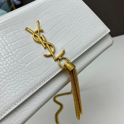 Y*S*L Crocodile Embossed Tassel Bag