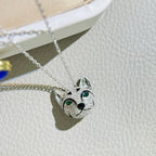 Cat Fine Jewelry Necklace | Tsavorite &amp; Sapphire | 925 Silver & 18K Gold