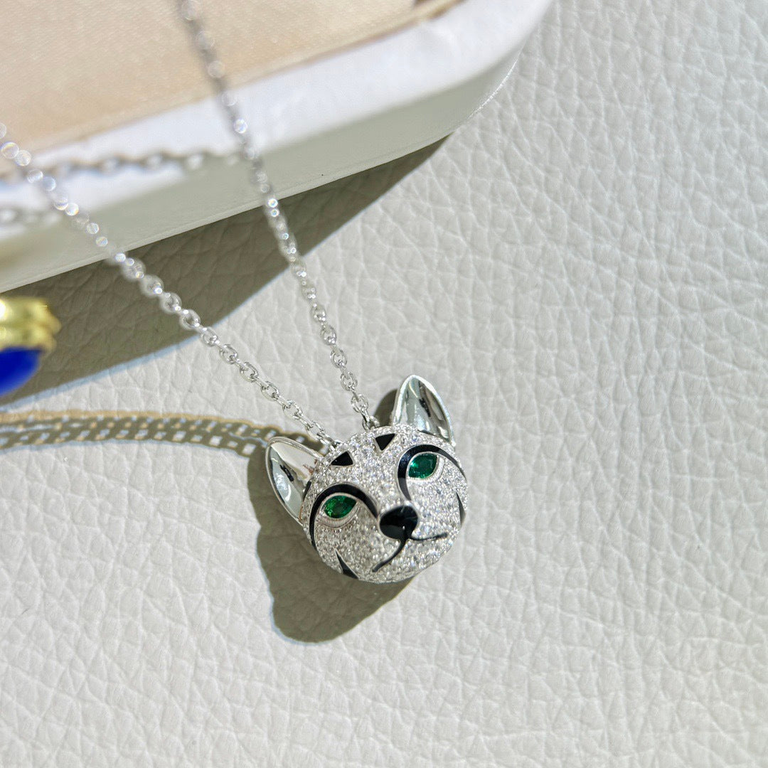 Cat Fine Jewelry Necklace | Tsavorite &amp; Sapphire | 925 Silver & 18K Gold