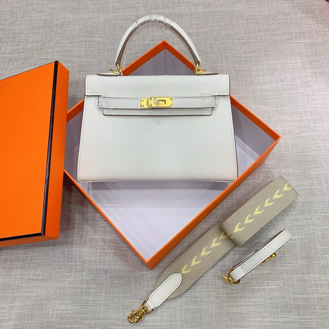 Kelly Palm-Grain Leather Structured Handbag