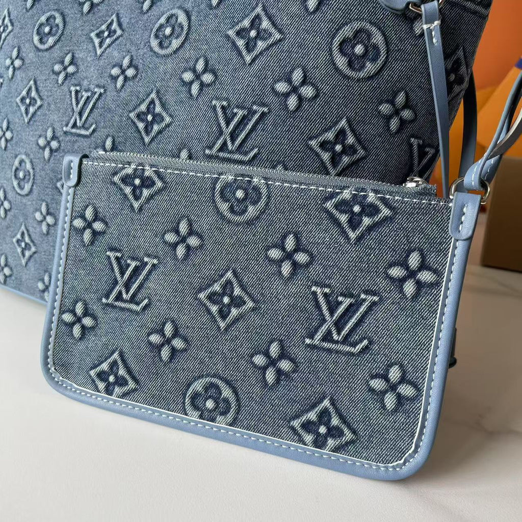 Embossed Denim Neverfull Tote
