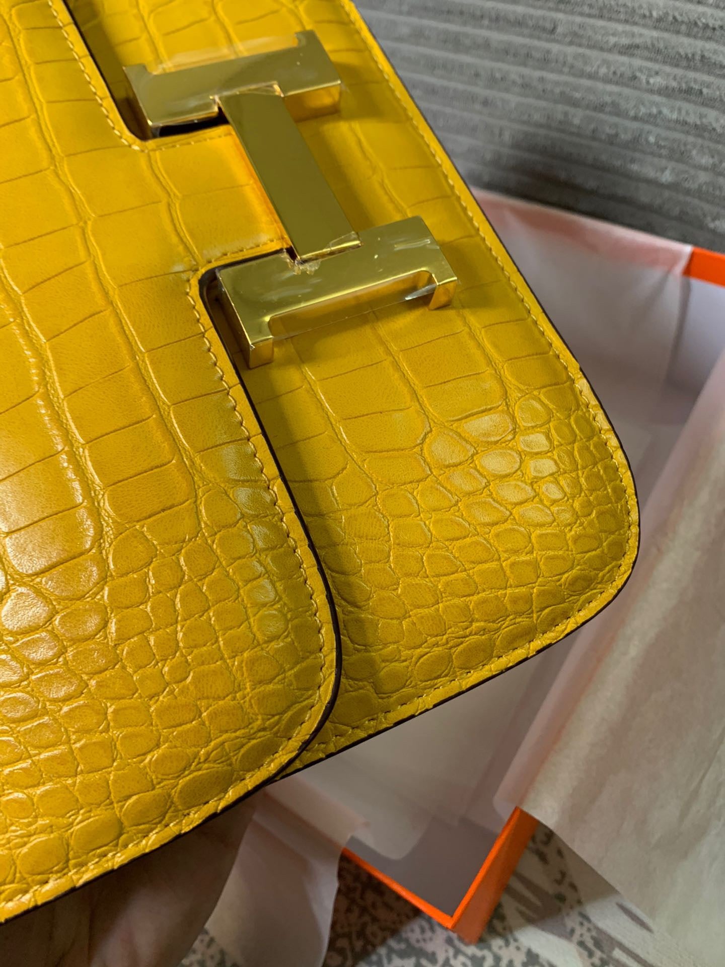 Crocodile-Patterned H*r*m Bag from the Constance Collection