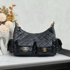 Quilted Leather Multi-Pocket Hobo Bag