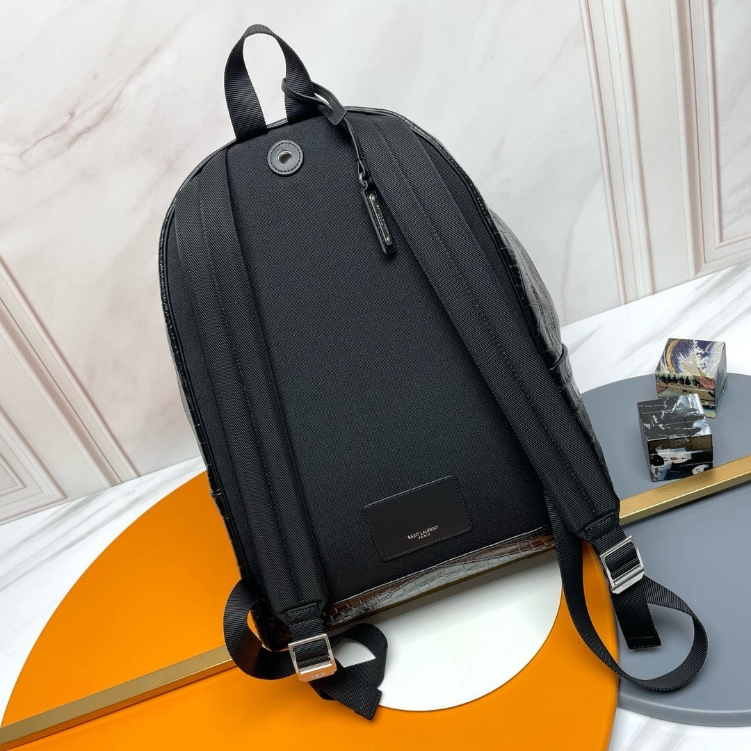 Crocodile-Embossed Leather Backpack