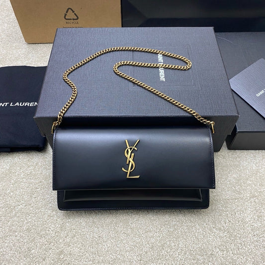 Premium Black Leather Sunset Box Clutch