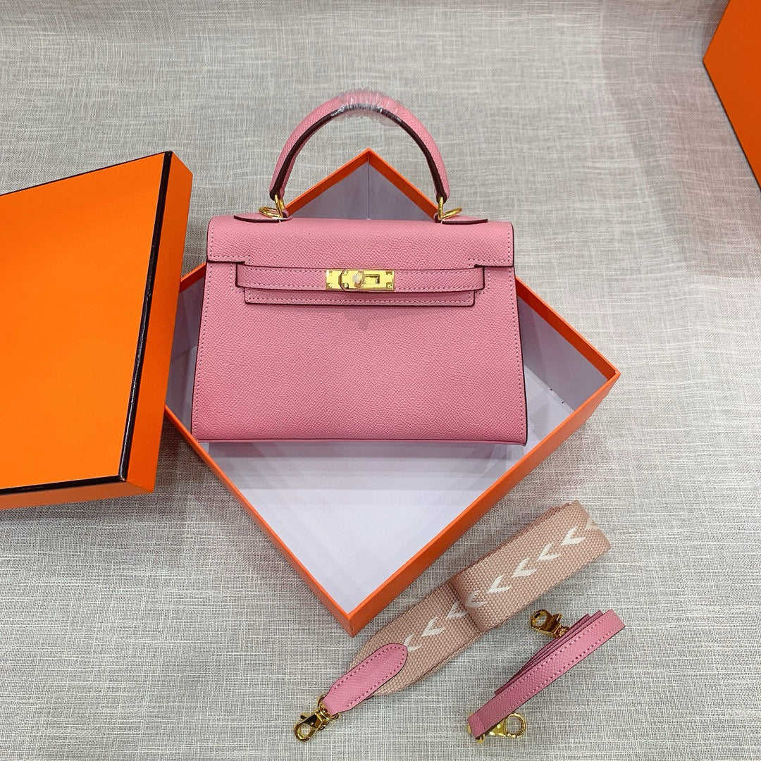 Kelly Palm-Grain Leather Structured Handbag