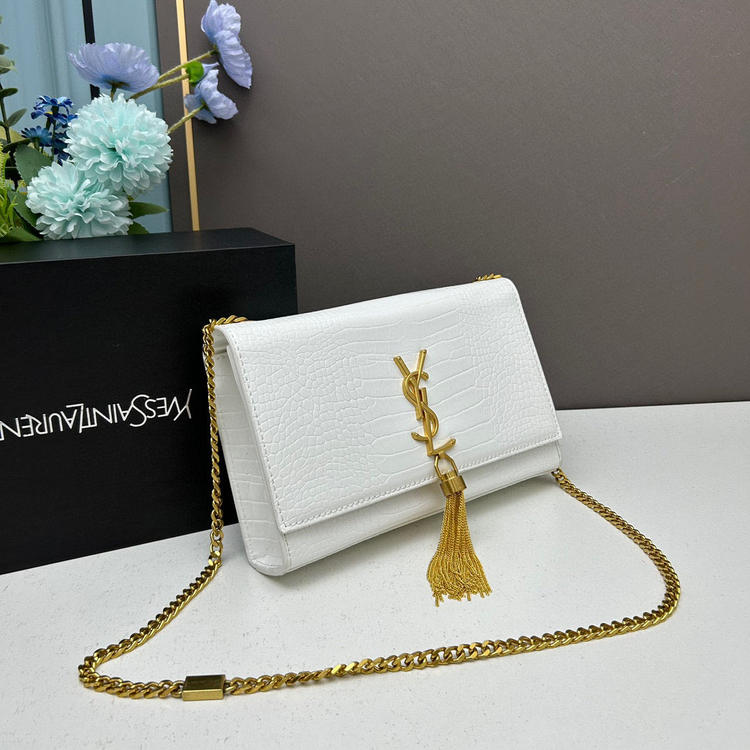 Y*S*L Crocodile Embossed Tassel Bag