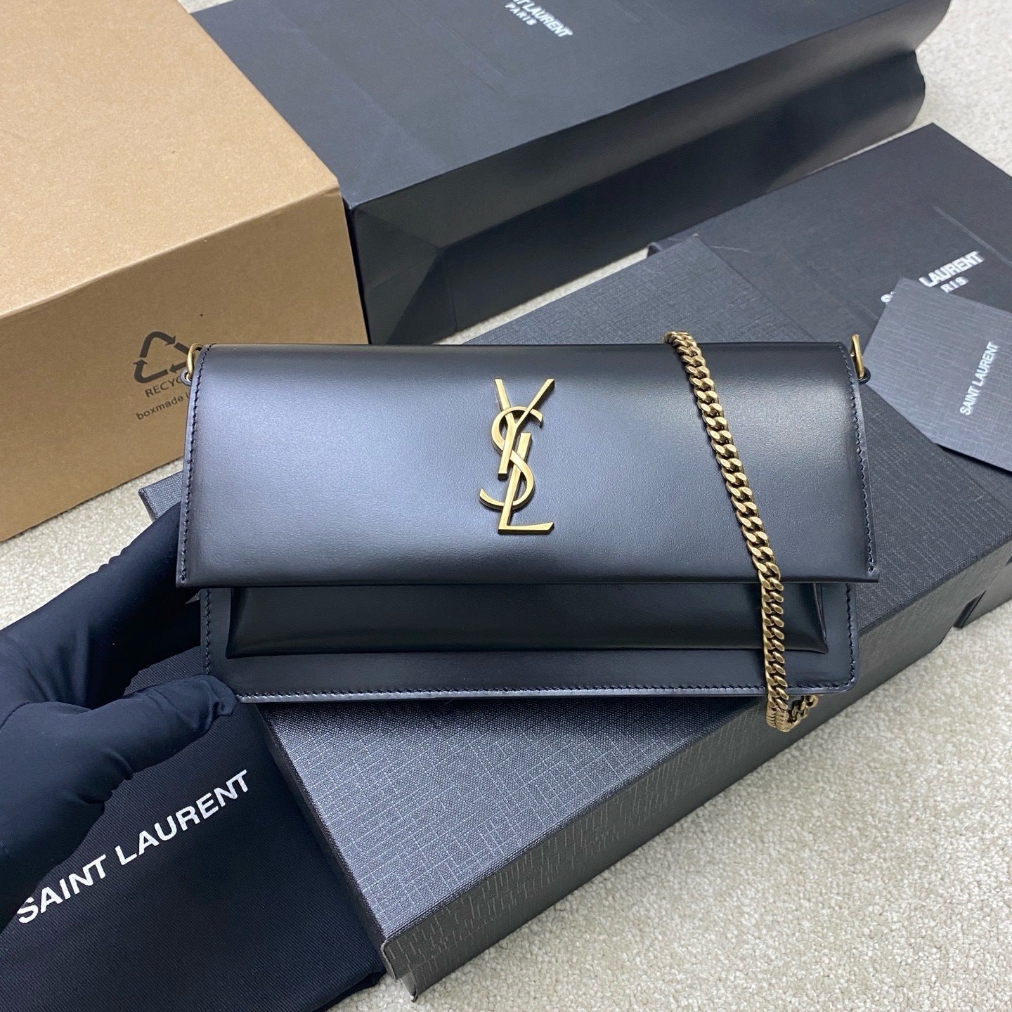 Premium Black Leather Sunset Box Clutch