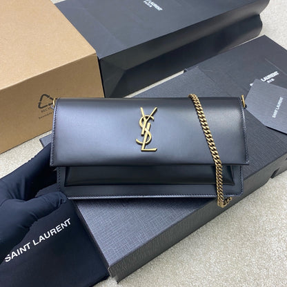 Premium Black Leather Sunset Box Clutch