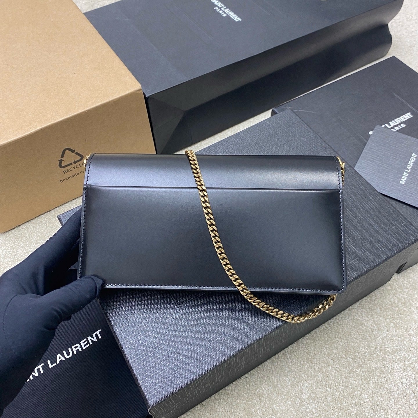 Premium Black Leather Sunset Box Clutch