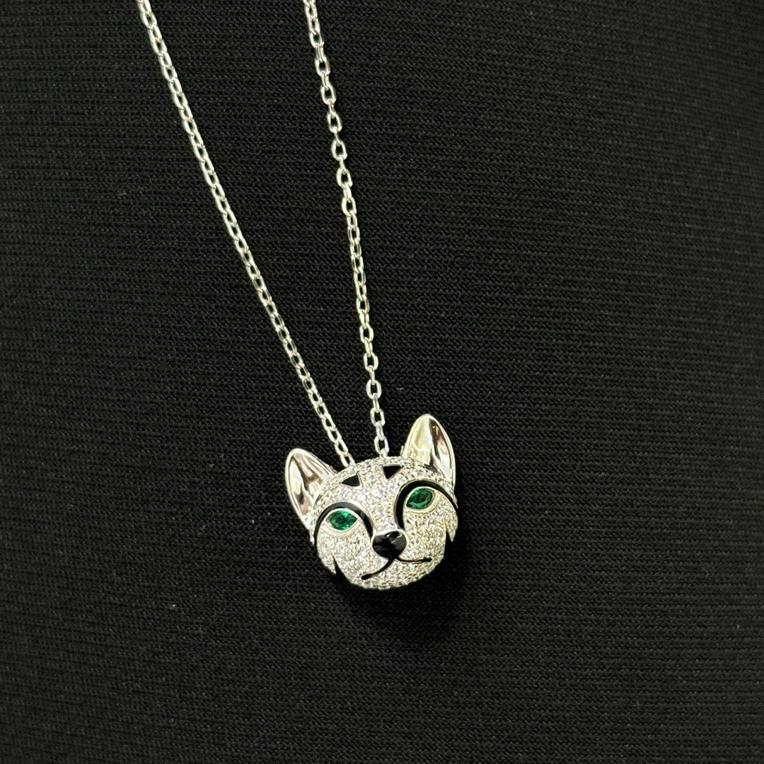 Cat Fine Jewelry Necklace | Tsavorite &amp; Sapphire | 925 Silver & 18K Gold