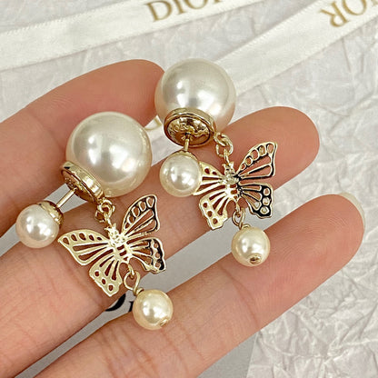 D*I*O*R Pearl Butterfly Stud Earrings: Exquisite Elegance for Every Occasion