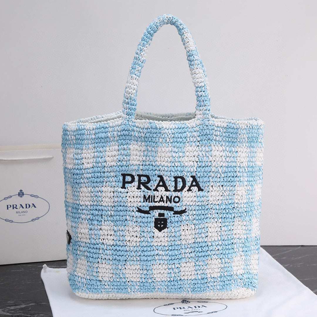 Pra*da Purely Hand-Woven Fiber Tote Bag - Large Size