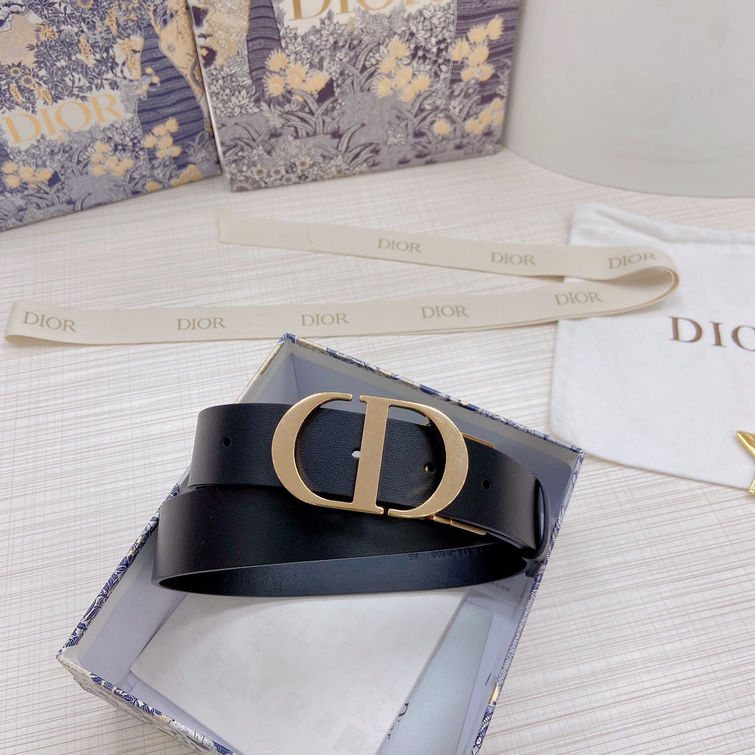 3.0cm Reversible Calfskin Leather Belt – Rotating Metal Buckle