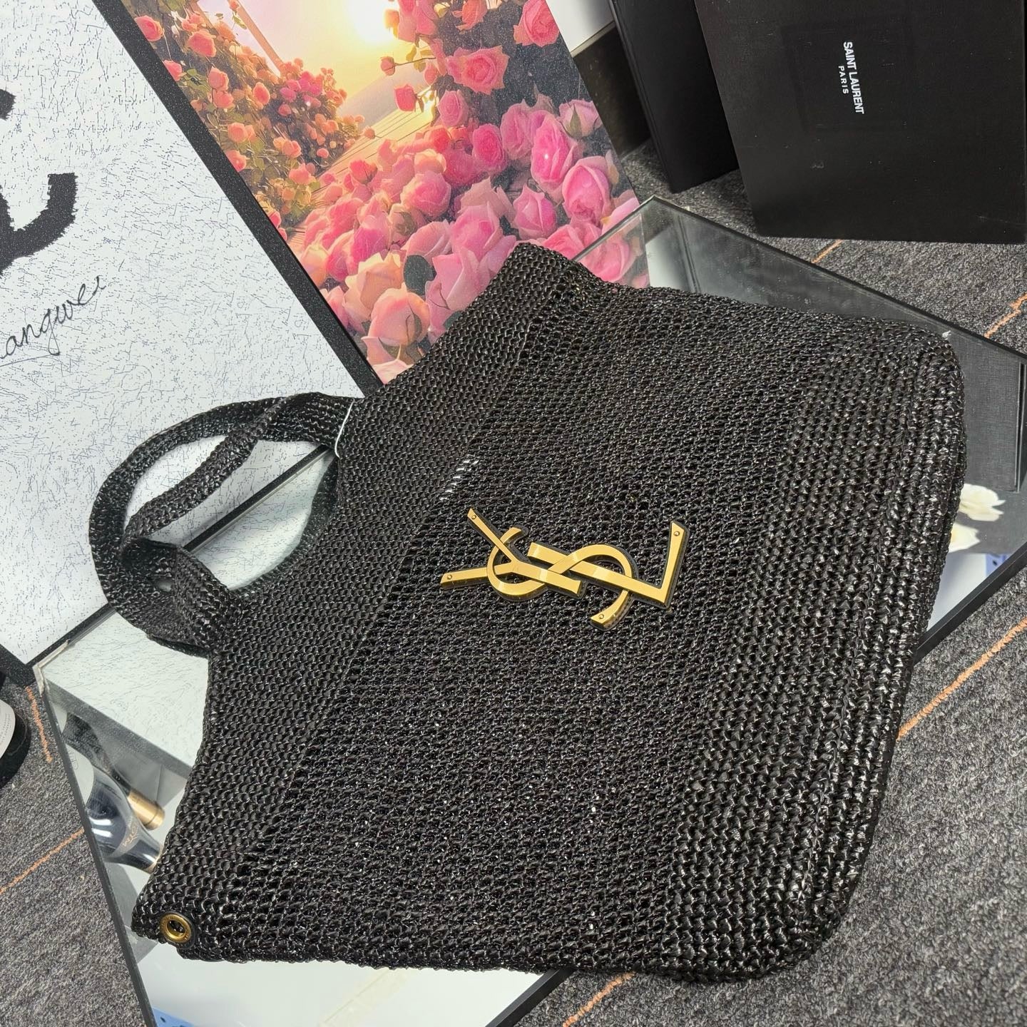 ICARE Woven Raffia Logo Tote (Premium Quality )